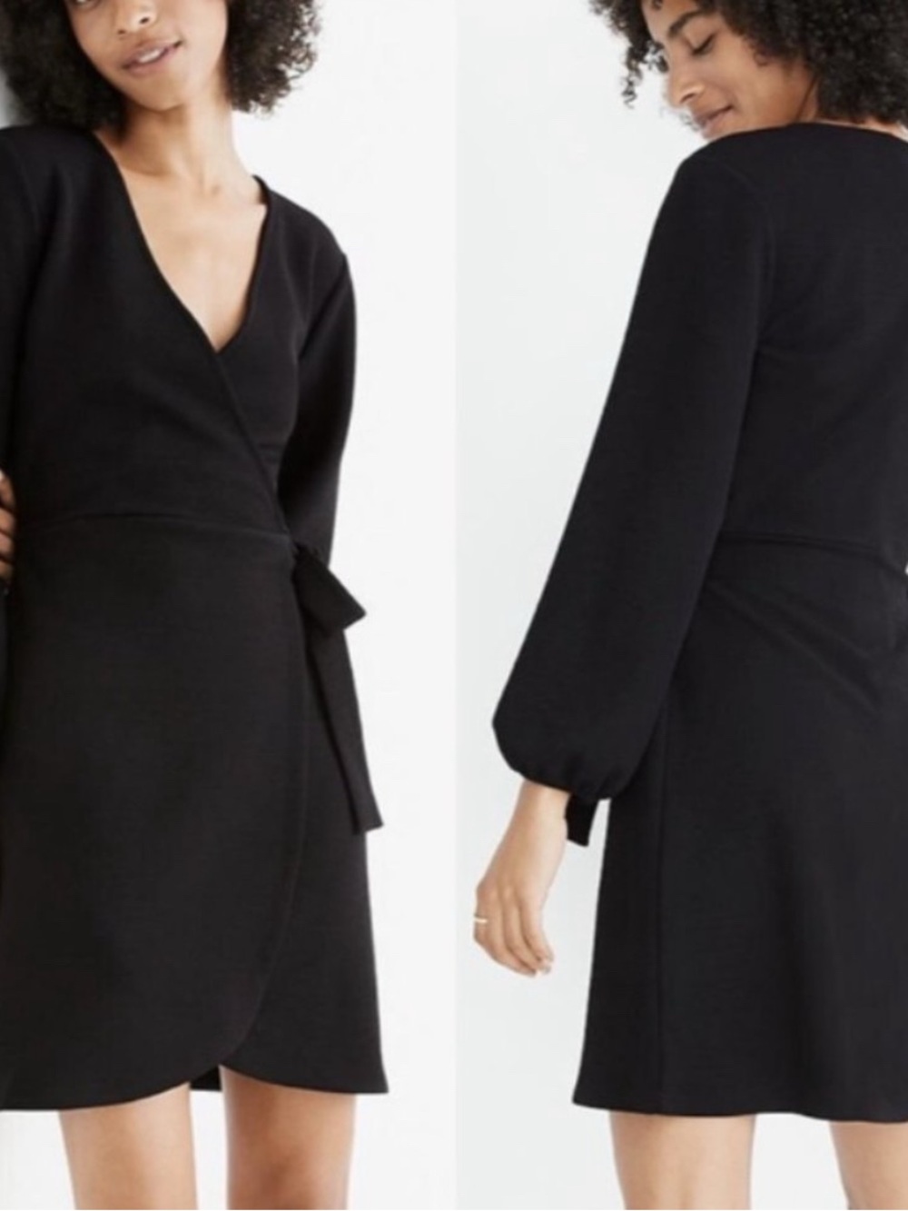Texture & Thread Madewell Black Long Sleeve Faux Wrap Dress
